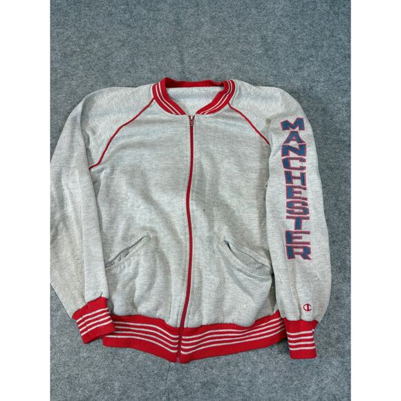 Champion Manchester Sweatshirt Mens Medium Gray Full Zip Up Track Athleisure - Picture 1 of 7